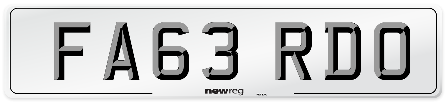 FA63 RDO Number Plate from New Reg